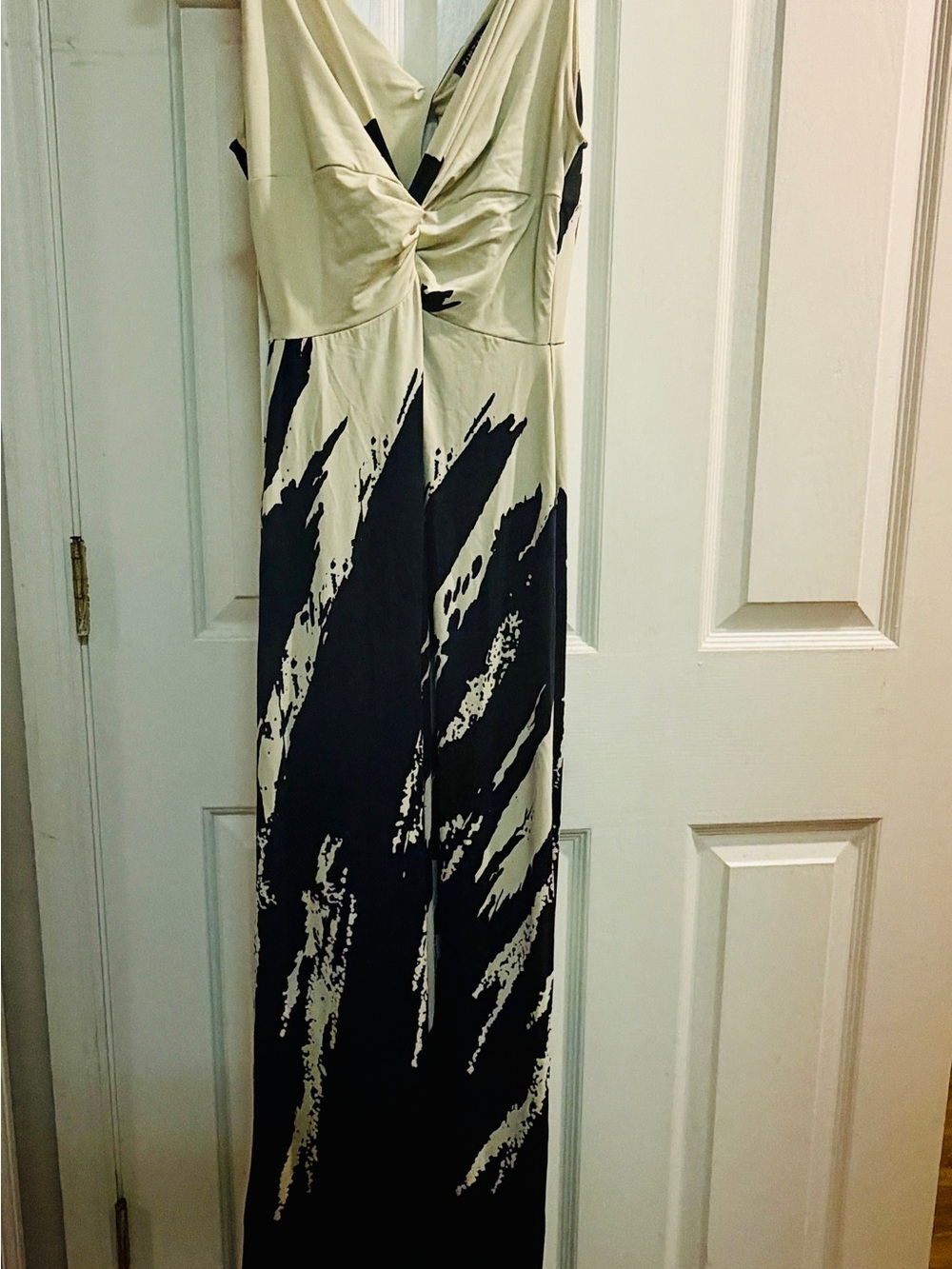Zinzane Twist-Front Resort Maxi Dress in Cream and Black